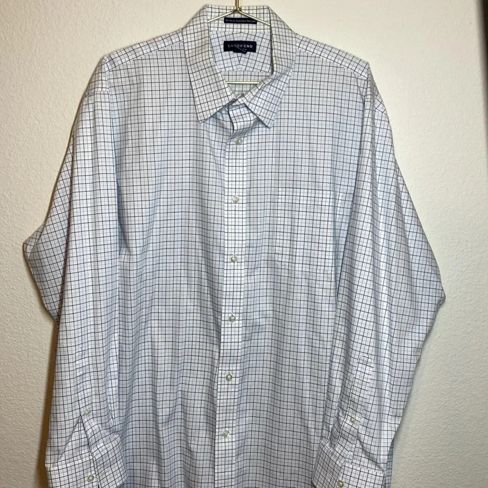 Lands End No Iron Pinpoint Oxford 17 1/2 34 - Picture 2 of 6